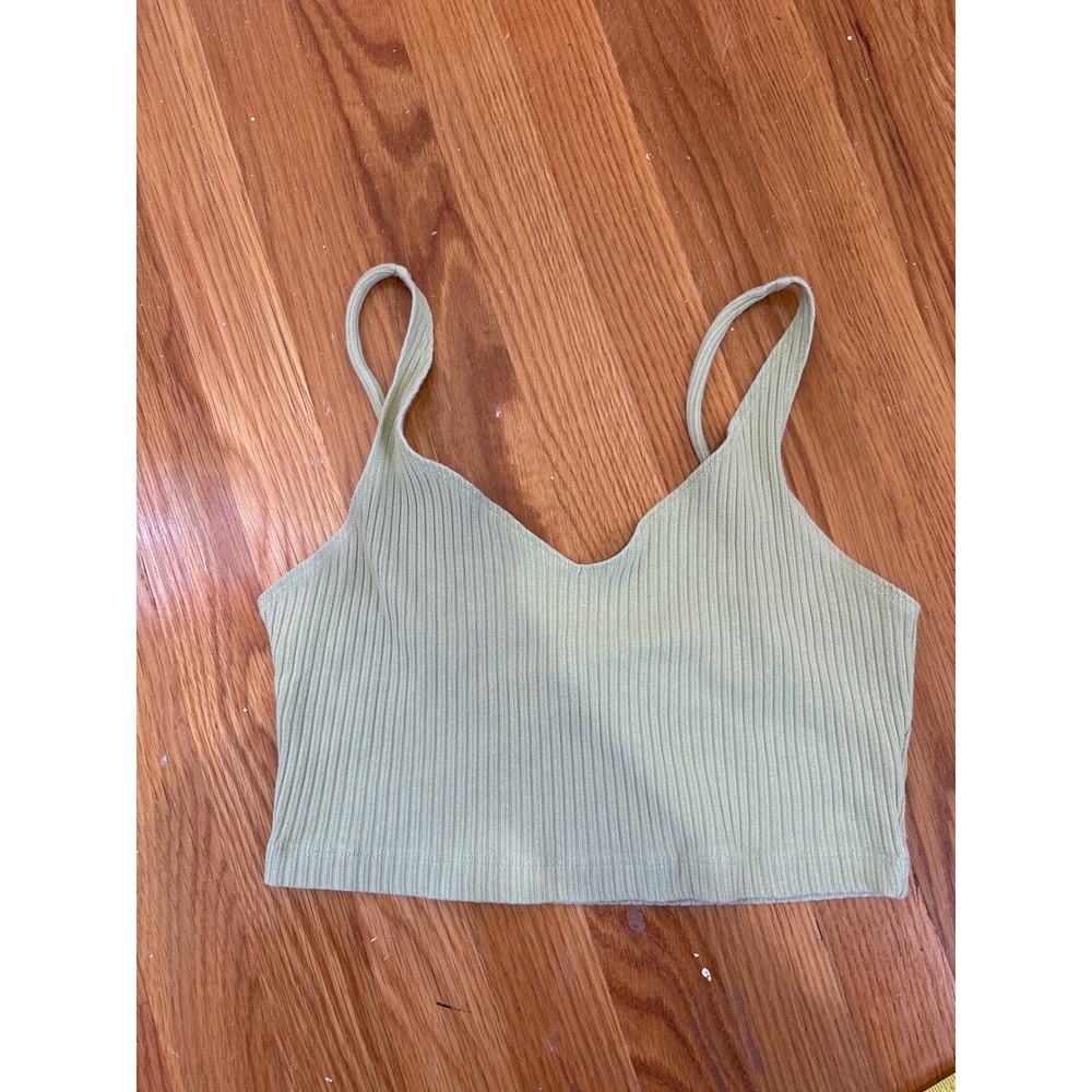 Reformation Sage Green‎ Ribbed Crop Cami V-Neck Tank Top Medium